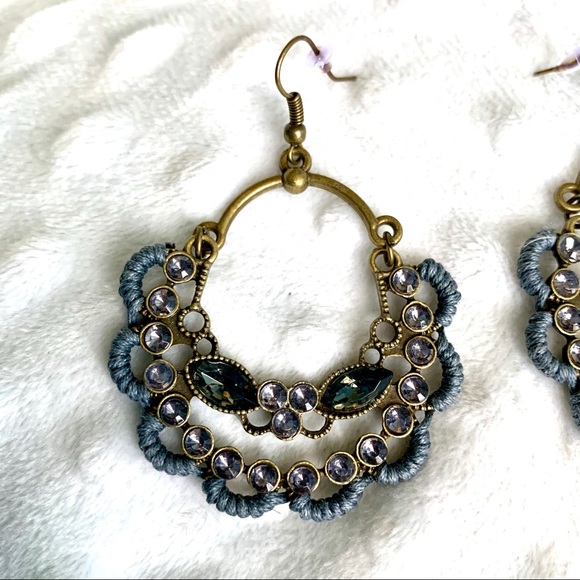 Crystal Crochet Antiqued Bronze Drop Earrings - Picture 3 of 8